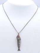 Vintage 925 sterling silver fish pendant on box chain necklace