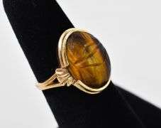 Honorable 10K Yellow Gold Tiger's Eye Scarab Ring