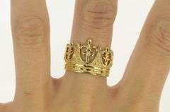 14K Yellow Gold Crown Tiara Royalty Queen Princess Ring