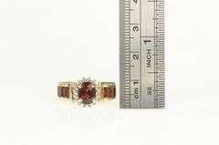 14K Yellow Gold Oval Garnet Vintage Halo Statement Ring