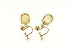 14K Yellow Gold Opal Inset Retro Dangle Screw Back Earrings