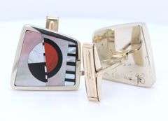 14kt White gold Signed inlay cufflinks