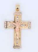 14kt Tri color gold crucifix cross cubic zirconia pendant