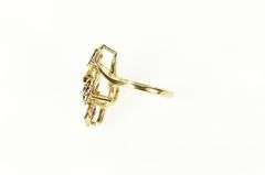 14K Yellow Gold Ornate Garnet Elaborate Cluster Chevron Ring