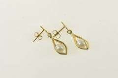 14K Yellow Gold Pearl Dangle Squared Cage Vintage Earrings