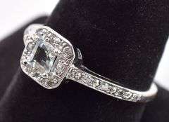 Sterling Silver Aquamarine and CZ Gemstone Ring
