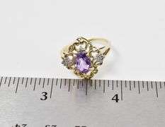 Beautiful 10K Yellow Gold Amethyst and Diamond Ring