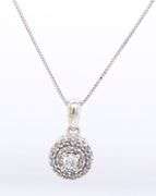 10kt White gold diamond double halo pendant on box chain necklace