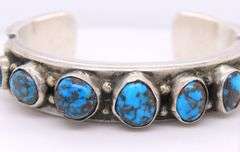 Heavy signed 925 sterling silver turquoise cuff bangle