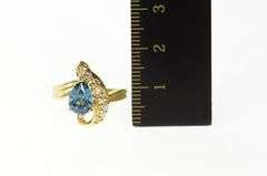 14K Yellow Gold Pear Blue Topaz Diamond Pave Accent Ring
