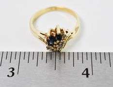Appetizing 14K Yellow Gold Blue Sapphire and Diamond Ring