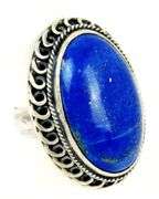 900 Silver Ring with Large Lapis Stone, Size 7