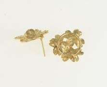 14K Yellow Gold Dogwood Flower Vintage Cluster Stud Earrings