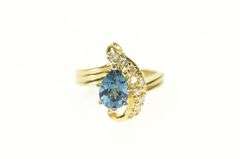 14K Yellow Gold Pear Blue Topaz Diamond Pave Accent Ring