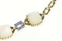 14K Yellow Gold Art Deco Camphor Glass Syn. Sapphire Bracelet
