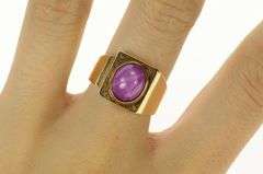 14K Yellow Gold 1960's Squared Syn. Star Ruby Statement Ring