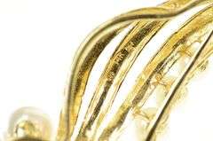14K Yellow Gold Retro Pearl Diamond Accent Swirl Wavy Pin/Brooch