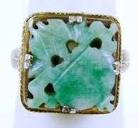 Vintage Silver Carved Jade Ring, Size 6.5