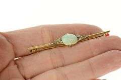 14K Yellow Gold Oval Natural Opal Victorian Diamond Bar Pin/Brooch