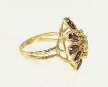 14K Yellow Gold Pear Garnet Diamond Cluster Cocktail Ring