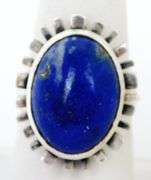 Big Carved Sterling Lapis Ring, Size 7.75