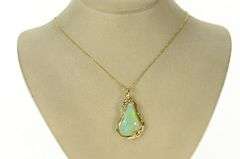 14K Yellow Gold Natural Opal Ornate Diamond Accent Pendant