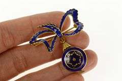 18K Yellow Gold Altair Victorian Blue Enamel Watch Bow Pin/Brooch