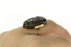 10K Yellow Gold Quail Cattail Scene Oval Domed Statement Ring