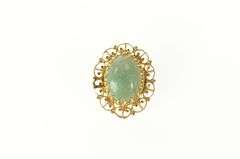 14K Yellow Gold Oval Aventurine Retro Scalloped Filigree Pin/Brooch