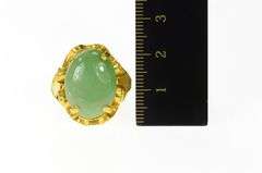 24K Yellow Gold Jade Ornate Scrollwork Design Statement Ring