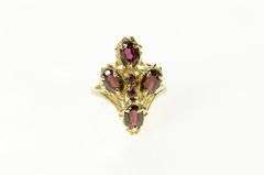 14K Yellow Gold Ornate Garnet Elaborate Cluster Chevron Ring