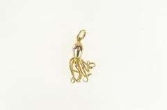 18K Yellow Gold 3D Diamond Eyed Octopus Ocean Pendant