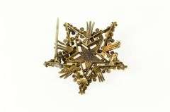 14K Yellow Gold Victorian Seed Pearl Floral Enamel Star Pin/Brooch
