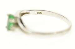 14K White Gold Pear Natural Emerald Diamond Accent Bypass Ring