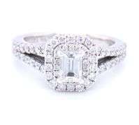 14kt White gold Vera Wang love collection 1-1/3ct emerald cut diamond split shank frame engagement ring