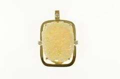 14K Yellow Gold Natural Opal Carved Floral Diamond Accent Pendant