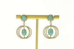 14K Yellow Gold Turquoise Rope Twist Dangle Screw Back Earrings