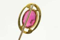 10K Yellow Gold Oval Syn. Ruby Victorian Ornate Stick Pin