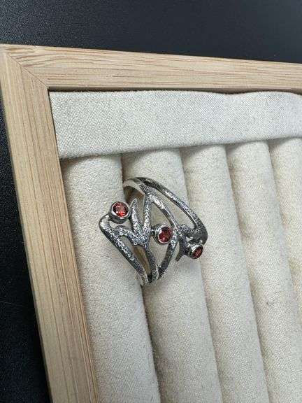 Sterling Silver Gemstone Natural Garnet Ring Size 10