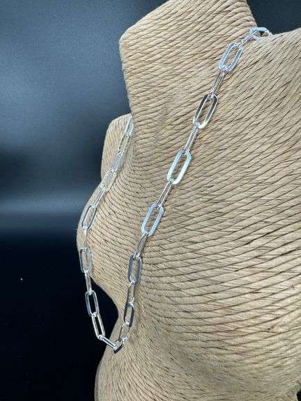 Sterling Silver Paperclip Flat Link Chain 6.7mm Solid 925 Italy Necklace 18"