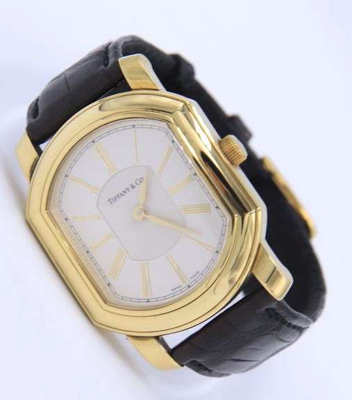 Tiffany & Co mark coupe 32mm quartz black leather strap watch