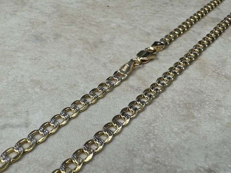 10k Yellow Gold-Hollow Pave Curb Link Chain 3.2mm Necklace 18"