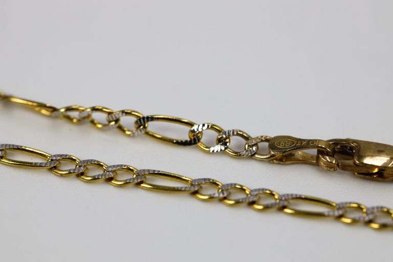 10k Yellow Gold Solid Pave Figaro Link Chain 2.6mm Bracelet 8"