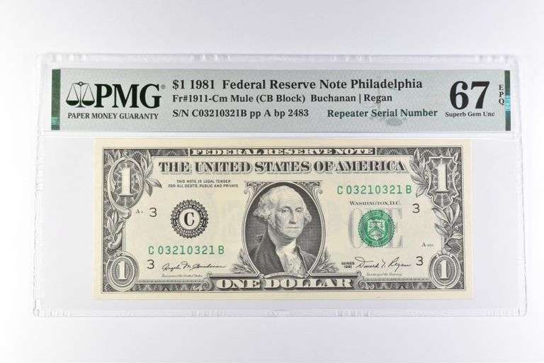 PMG 67 Superb Gem Un EPQ $1 1981 FRN Philadelphia Fr#1911-Cm