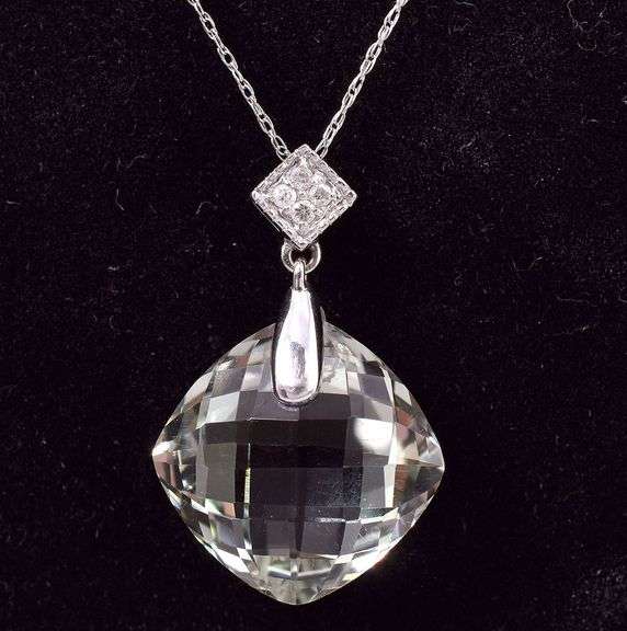 Fantastic 14K White Gold Green Amethyst with a 10K White Gold Chain