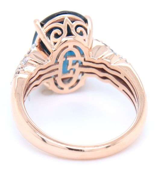 14kt Rose gold Lance Fischer 4.50ct London blue topaz and diamond ring