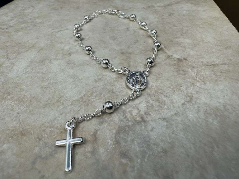 925 Sterling Silver Rosary Bracelet Catholic Jewelry
