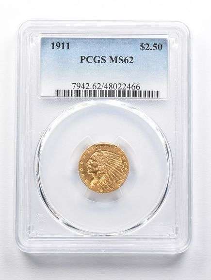MS62 1911 $2.50 Indian Head Gold Quarter Eagle PCGS