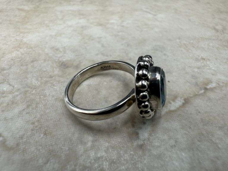 Sterling Silver Natural Gemstone Blue Topaz Ring Size 6