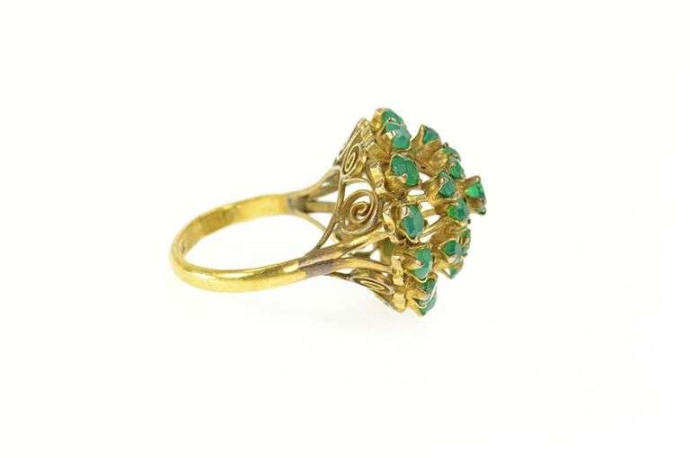 14K Yellow Gold 1960's Green Chrysoprase Retro Cocktail Ring
